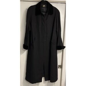 Vintage Jo-D Women Sz 16 Full Length Wool Coat Lined Made in USA Velvet Trim‎